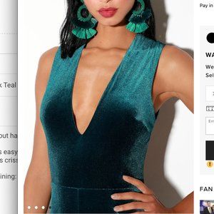 Lulus Size M Best of Luxe Dark Teal Velvet Backless Jumpsuit